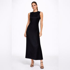 GEM Satin Slip midi Dress — Black Minimalist Bias Cut | XS